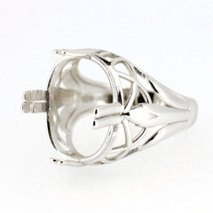 Sterling Silver Semi Mount Ring Setting, Art Deco Style, oval gemstone holder for custom jewelry, made to order.