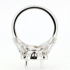 Sterling Silver Art Deco Semi Mount Ring Setting for Emerald 10x8mm, front view showcasing intricate design.