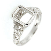 Sterling Silver Semi Mount Ring Setting with intricate Art Deco design, featuring an empty rectangular gemstone slot.