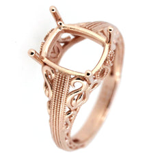 Sterling silver semi mount ring setting with decorative Art Deco style band for 10x8mm gemstone.