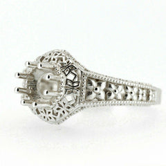 Sterling Silver Semi Mount Ring Setting in Art Deco Style for 6x6mm Round Gemstone, made to order, intricate design
