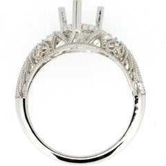 Sterling Silver Art Deco semi mount ring setting ready for a 7x5mm pear gemstone.