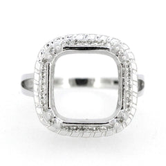 Sterling Silver Semi Mount Ring Setting with Square Halo and White Topaz Accent, elegant design for personalized gemstones.