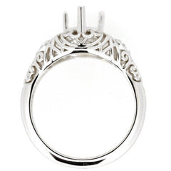 Sterling silver semi mount ring setting with intricate Art Deco design for 7x5mm pear topaz stone.