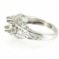Sterling Silver Semi Mount Ring Setting featuring intricate Art Nouveau design for 7x5mm and 6x4mm stones.