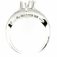 Sterling Silver semi mount ring setting for oval and triangle stones, showcasing Art Deco design and intricate details.