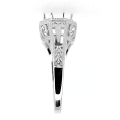 Sterling Silver Semi Mount Ring Setting in Art Deco Style, designed for a 7x7mm round stone, handcrafted to order.