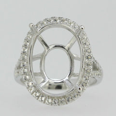 Sterling Silver Semi Mount Ring Setting with Oval White Topaz Halo and Split Shank, 20x15mm display