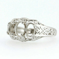 Sterling Silver Art Nouveau Semi Mount Ring Setting for Oval 7x5mm and 6x4mm gemstones, designed for customization.