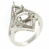 Sterling Silver Semi Mount Ring Setting for Oval and Triangle Stones in Art Deco Style, made to order.