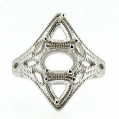 Sterling Silver Semi Mount Ring Setting in Art Deco Style for Oval and Triangular Stones
