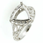 Sterling Silver Semi Mount Ring Setting in Art Deco Style with Trillion 7x7mm Design, handcrafted and customizable.