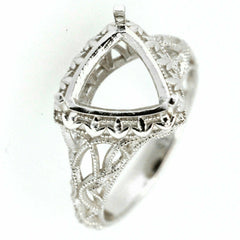 Sterling Silver Semi Mount Ring Setting with Art Deco Scroll Design for 10x10mm Trillion Cut Stone
