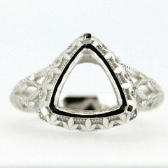 Sterling Silver Semi Mount Ring Setting with Art Deco Style 7x7mm Trillion Cut Design, Handmade to Order.
