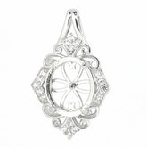 Vintage sterling silver semi mount pendant setting for 12x10mm cabochon with white topaz accents.