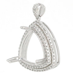 Sterling Silver semi mount pendant setting with white topaz double halo, 15x15mm trillion design, made to order.