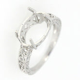 Sterling Silver Semi Mount Ring Setting with Art Deco Style, Oval 13x9mm, make to order, hand-crafted detail.