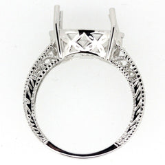 Sterling Silver Semi Mount Ring Setting with Art Deco Style Scroll, accommodates Oval 13x9mm gemstones.