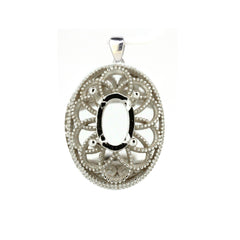 Custom sterling silver semi mount pendant setting in Art Deco style, featuring oval 6x4mm gemstone placeholder.