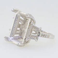 Sterling Silver Semi Mount Ring Setting 18x13mm, designed for 3 stones with White Topaz accents and customizable sizes.