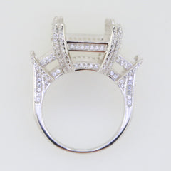 Sterling Silver semi mount ring setting for 3 stones with White Topaz, elegant design, custom sizes available.
