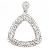 Sterling silver semi mount pendant setting in a triangular shape with white topaz double halo design.