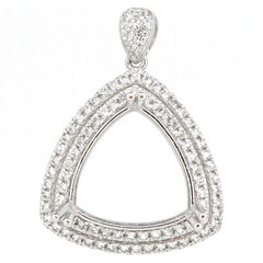 Sterling silver semi mount pendant setting in a triangular shape with white topaz double halo design.