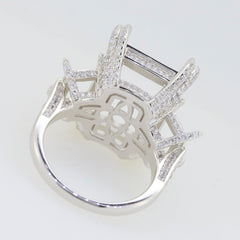 Sterling Silver Semi Mount Ring Setting with White Topaz accents, designed for 18x13mm main gemstone, handcrafted.