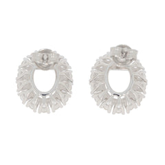 Sterling Silver Semi Mount Earrings Setting for 10x8mm Oval White Topaz gems, made to order, stylish and elegant design.