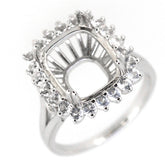 Sterling Silver semi mount ring setting with radiant halo for 12x10mm gemstone, accented with D Color Moissanite.