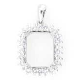 Sterling silver semi mount pendant setting with an octagon shape for an emerald gemstone, featuring sparkling cubic zirconia.