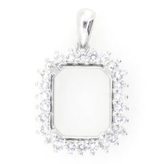 Sterling silver semi mount pendant setting with an octagon shape for an emerald gemstone, featuring sparkling cubic zirconia.