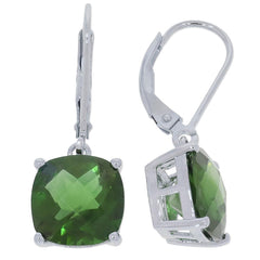 Sterling Silver Semi Mount Dangle Earrings with Cushion Cut Green Gemstone 10x10mm Leverback Style