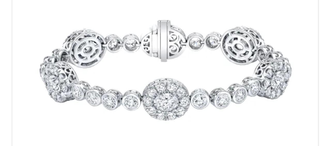 Custom Sterling Silver Semi Mount Tennis Bracelet Setting with oval spaces for gemstones and intricate designs.