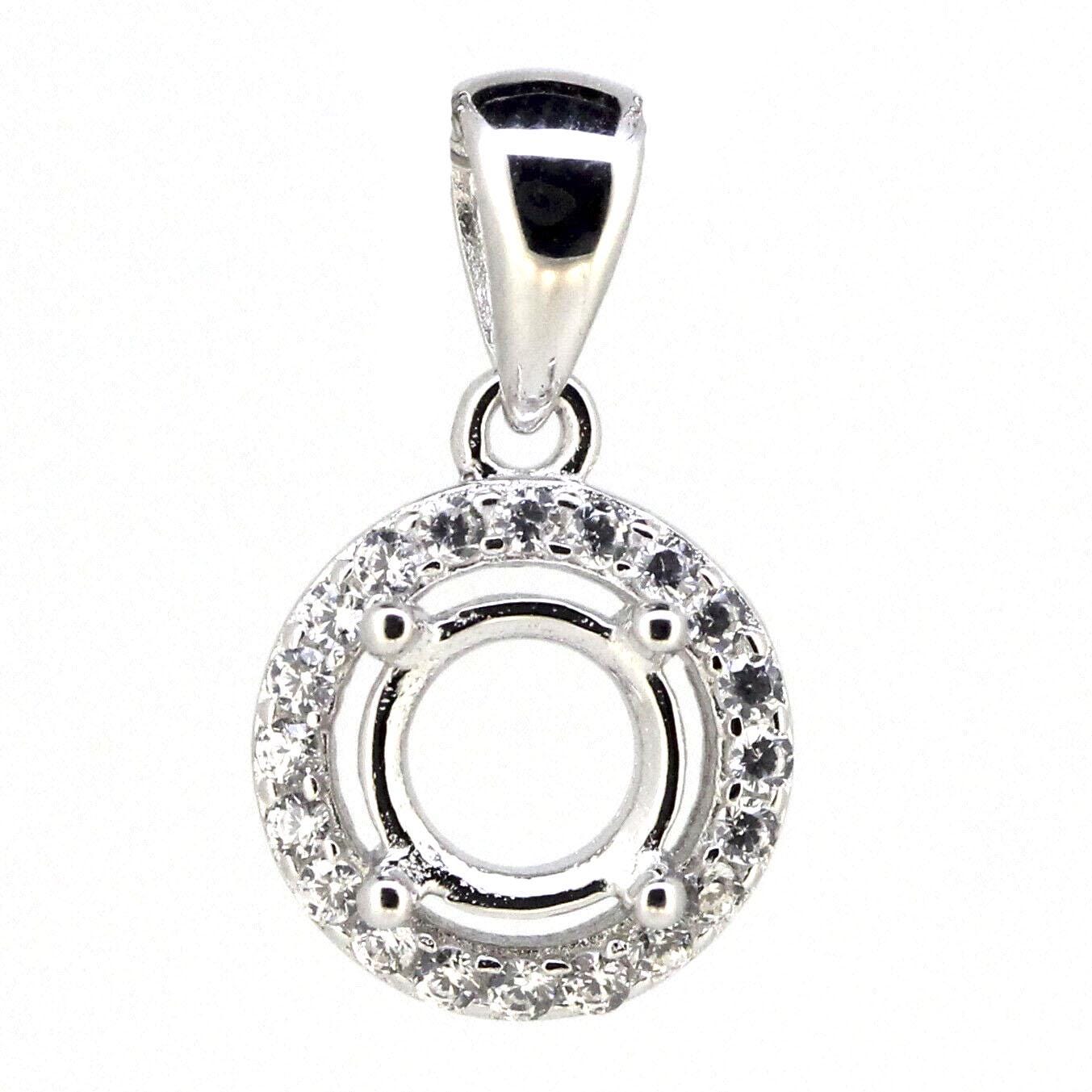 Custom Sterling Silver Semi Mount Pendant Setting with 5x5mm Halo for personalized jewelry creation.