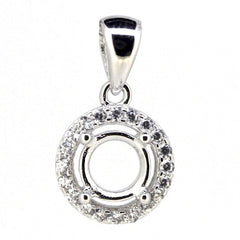 Custom Sterling Silver Semi Mount Pendant Setting with 5x5mm Halo for personalized jewelry creation.