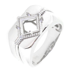 Custom men's sterling silver semi mount ring setting with princess square 7x7mm design for personalized gemstone fitting.