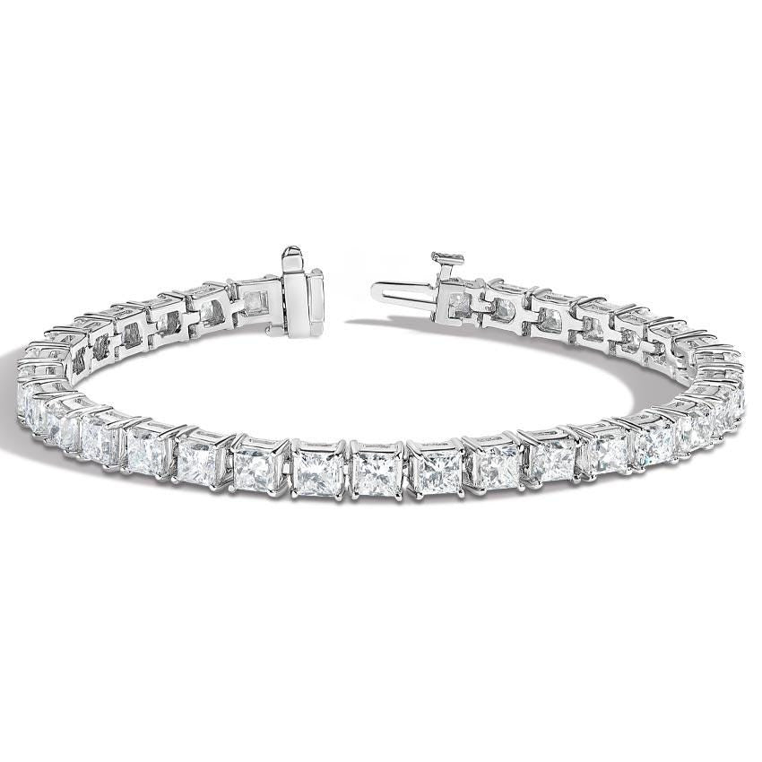 Custom sterling silver tennis bracelet featuring princess cut rhodolite garnet gemstones, elegant and made to order.