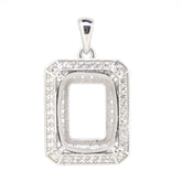 Sterling Silver Semi Mount Pendant Setting with Halo White Topaz, designed for custom gemstone placement.