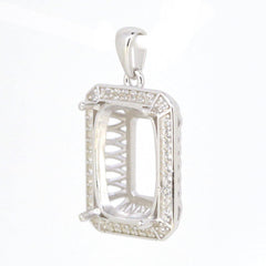 Sterling silver semi mount pendant setting with white topaz, designed for cushion-cut gemstones, custom made to order.