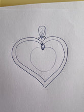 Sketch of a custom sterling silver semi mount pendant setting in a heart shape design.