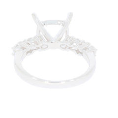 Sterling Silver Semi Mount Ring Setting with White Topaz Accents for cushion cut gemstones 10x10mm.