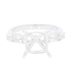 Sterling silver semi mount ring setting with cushion for 10x10mm accent white topaz, perfect for custom designs.