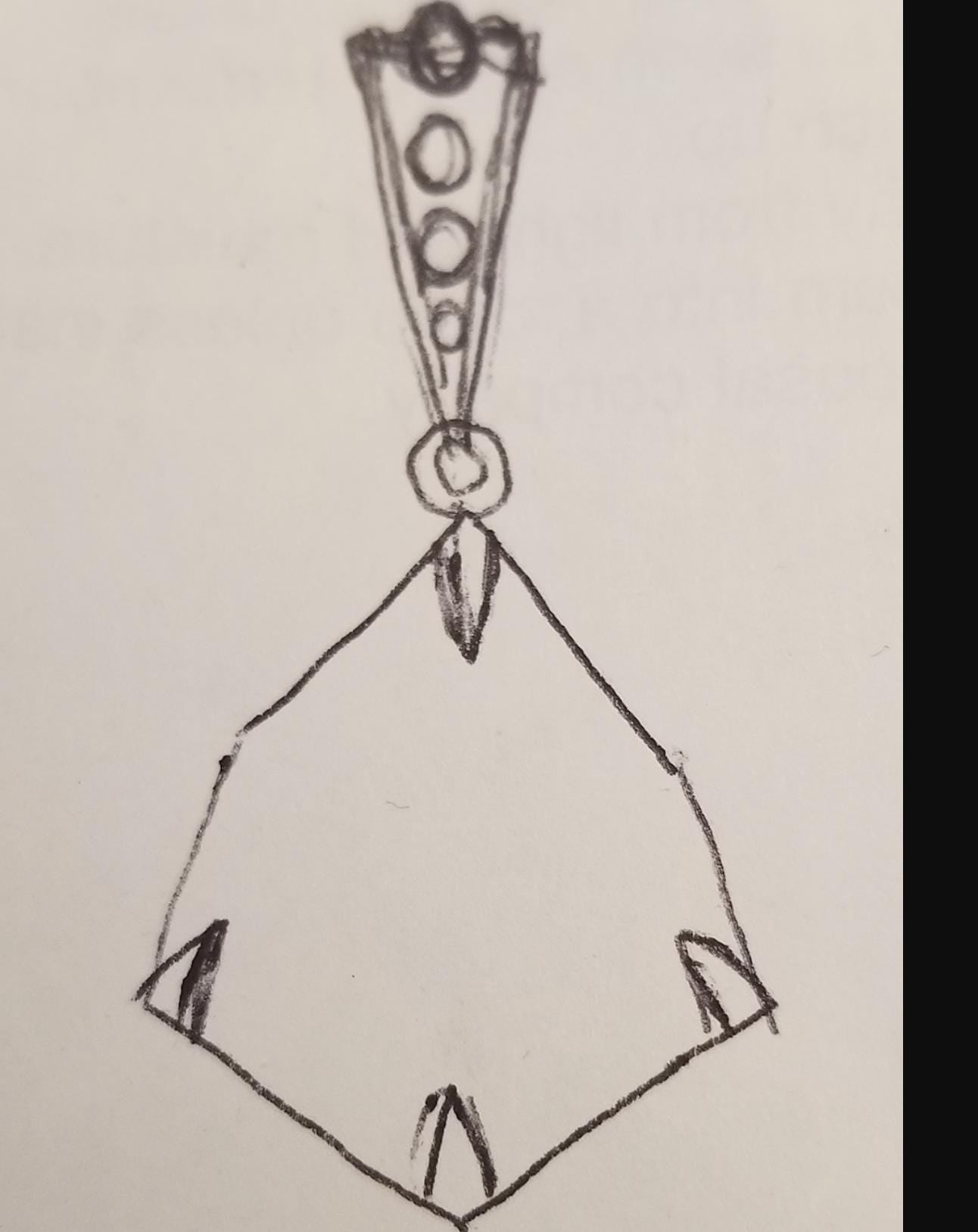 Sketch of a Sterling Silver Semi Mount Pendant Setting, designed for White Topaz gemstones, with customizable features.