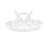 Sterling Silver semi mount ring setting with white topaz accents and cushion shape for 10x10mm gemstone.