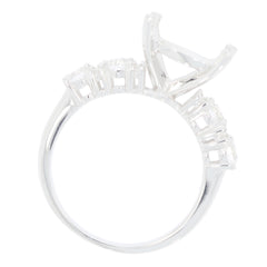 Sterling silver semi mount ring setting with cushion and white topaz accents, designed for custom-sized gemstones.