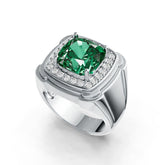 Sterling Silver Lab Grow Thermal Emerald Men's Singnet Ring Halo Design