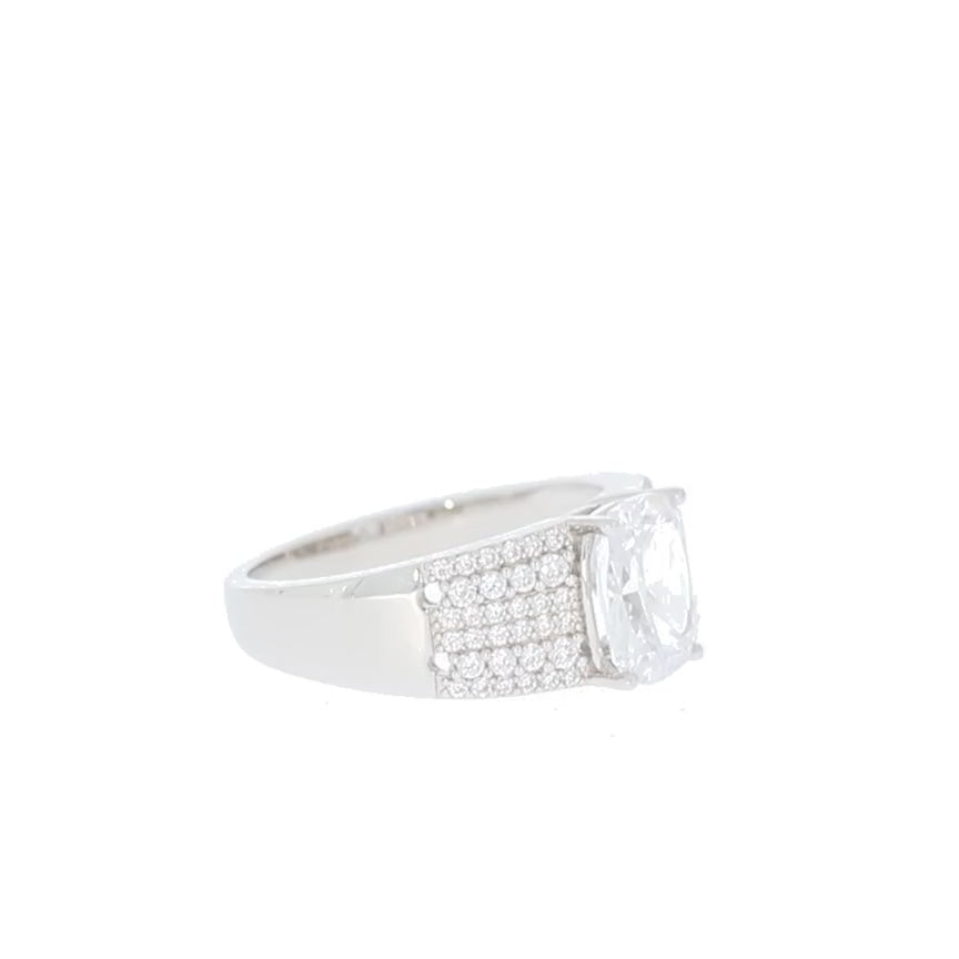 White Moissanite Sterling Silver Ring with Accent