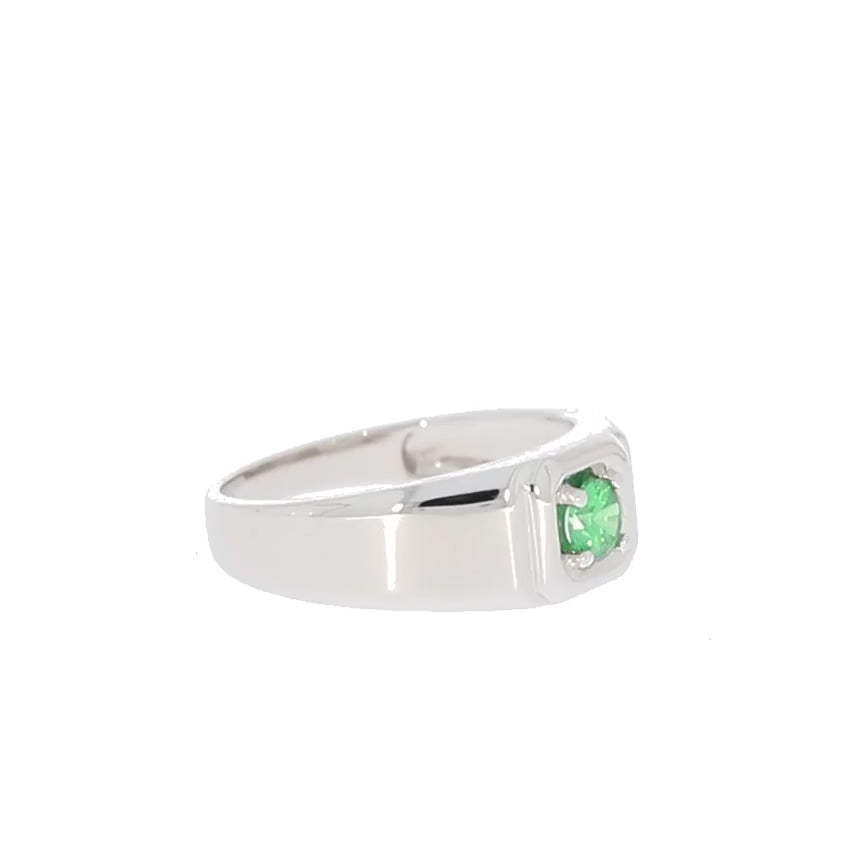 Round Green Emerald Sterling Silver Ring with Accent