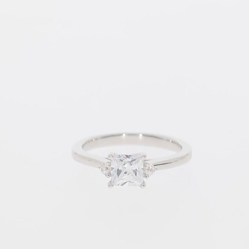 White Moissanite Sterling Silver Ring with Accent